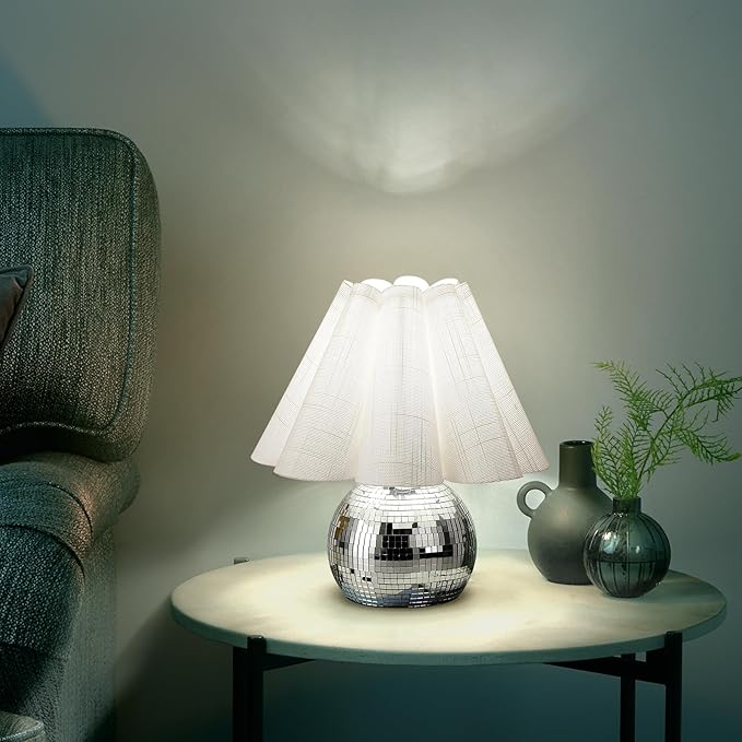Disco Small Table Lamp for Bedroom, Funky Lamp Ball Lamps for Kitchen, Mini Table Lamps for Small Spaces with Scalloped Shade for Nightstand Desk Lamp - Bloomnest