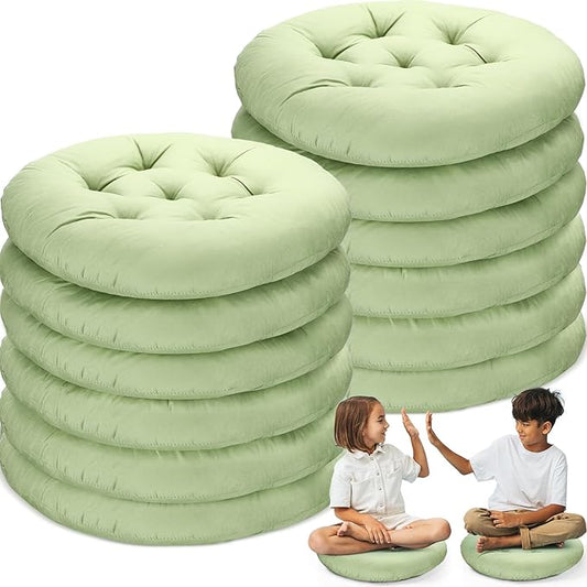 Fumete 12 Pcs Floor Pillows Cushions Seating 16 x 16 Inches Color Round Seat Reading Floor Chair Cushions for Kids Adults Classroom Home School Playing Supplies(Green) - Bloomnest