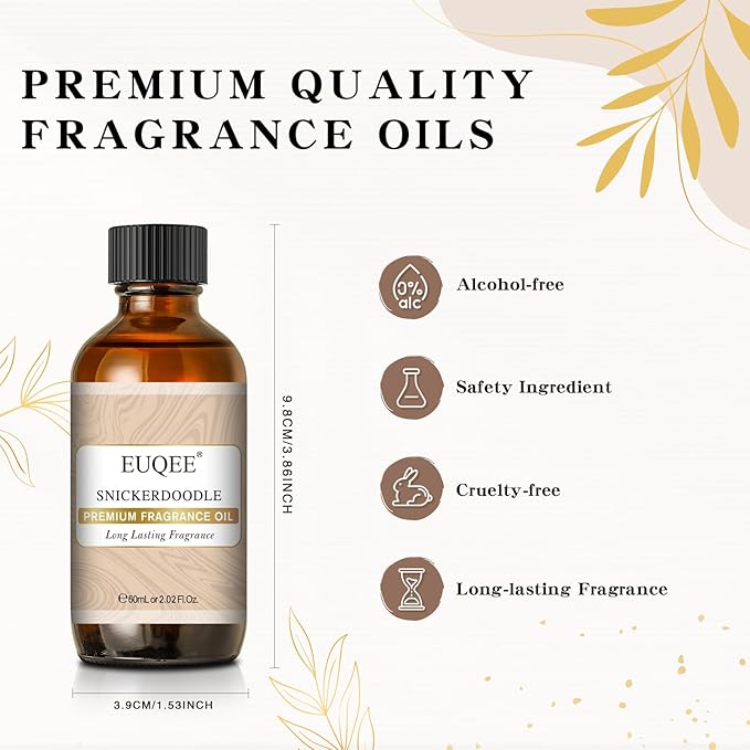 EUQEE Snickerdoodle Fragrance Oil, Premium Grade Essential Oil with Glass Dropper for Soap Making, Bath Bombs, Diffuser, Home Aromatherapy (2.02 Fl oz/60 ml) - Bloomnest