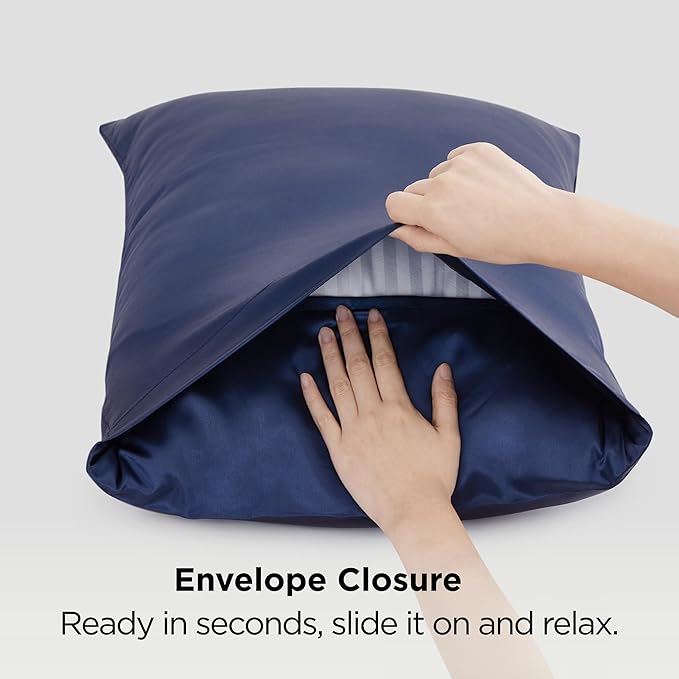 Bedsure Satin Pillowcases, Similar to Silk Pillow Cases Queen Size Set of 2, Pillow Case for Sleeping Women with Envelope Closure, Gifts for Women Men, Navy, 20x30 Inches, 2pcs - Bloomnest