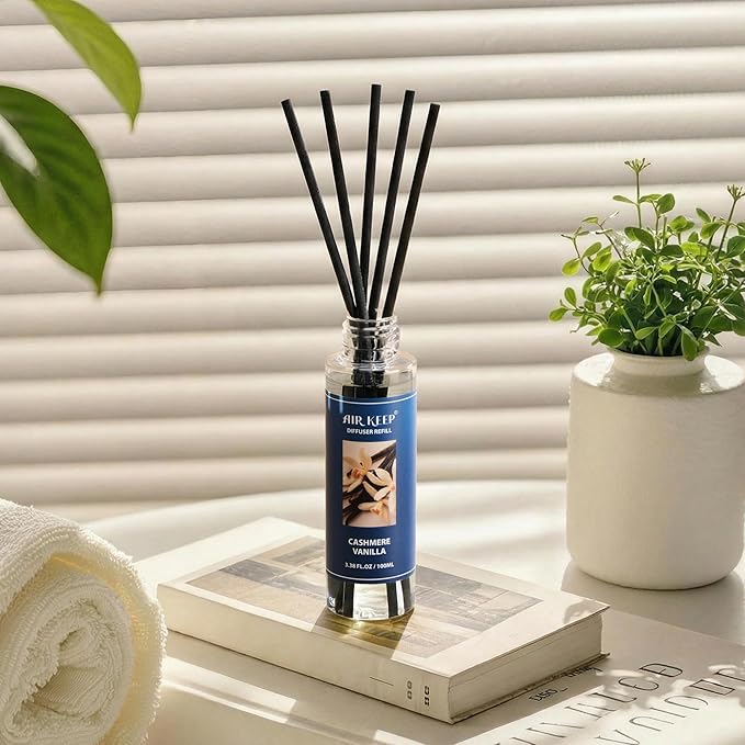 Airkeep Reed Diffuser Oil Refill/Cashmere Vanilla/3.38 oz / 1 Pack/Air Freshener & Aromatherapy Essential Oil Blend for Home Fragrance – Scented Refill Oil for Bathroom, Bedroom & Home Decor Airkeep