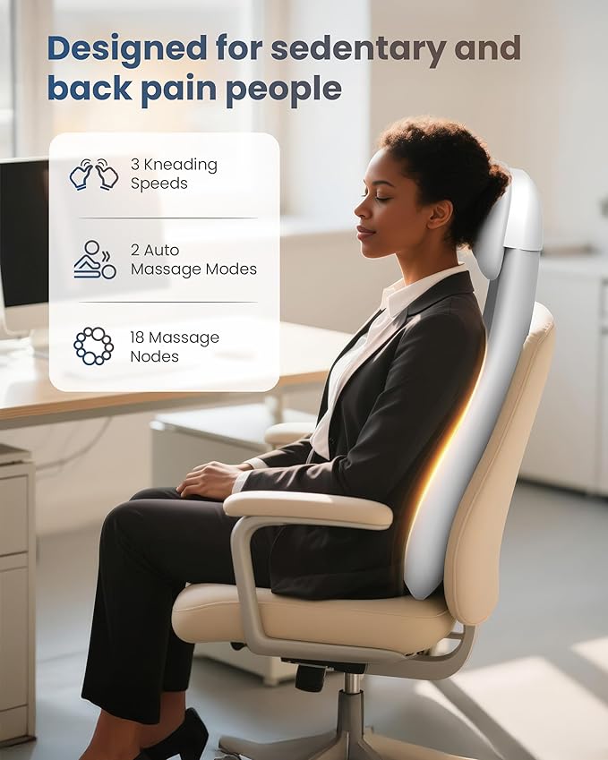 COMFIER Cordless Back Massage Chair Pad with Multi Functions, 2D/3D/Mix Shiatsu Neck and Back Massager with Heat, Chair Massager for Home Office Indoor/Outdoor Use - Bloomnest
