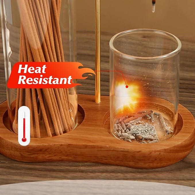 2 in 1 Incense Holder for Sticks, Hang Upside Dowd Incense Burner with Glass Ash Catcher, Anti-Ash Flying and Incense Sticks Storage, for Meditation Yoga Spa Home Decor Office (Wood, Dark Brown) - Bloomnest