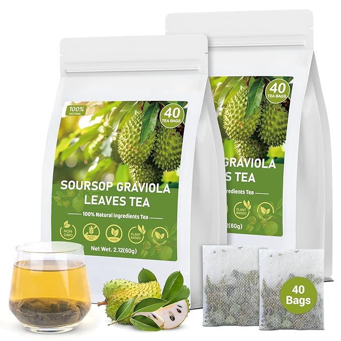 Soursop Tea, 100% Natural Soursop Leaves Tea Bags for Digestion, Immunity, Sleep Support & Healthy Skin, Caffeine Free, No Additives (80 Bags/2 Pack) - Bloomnest