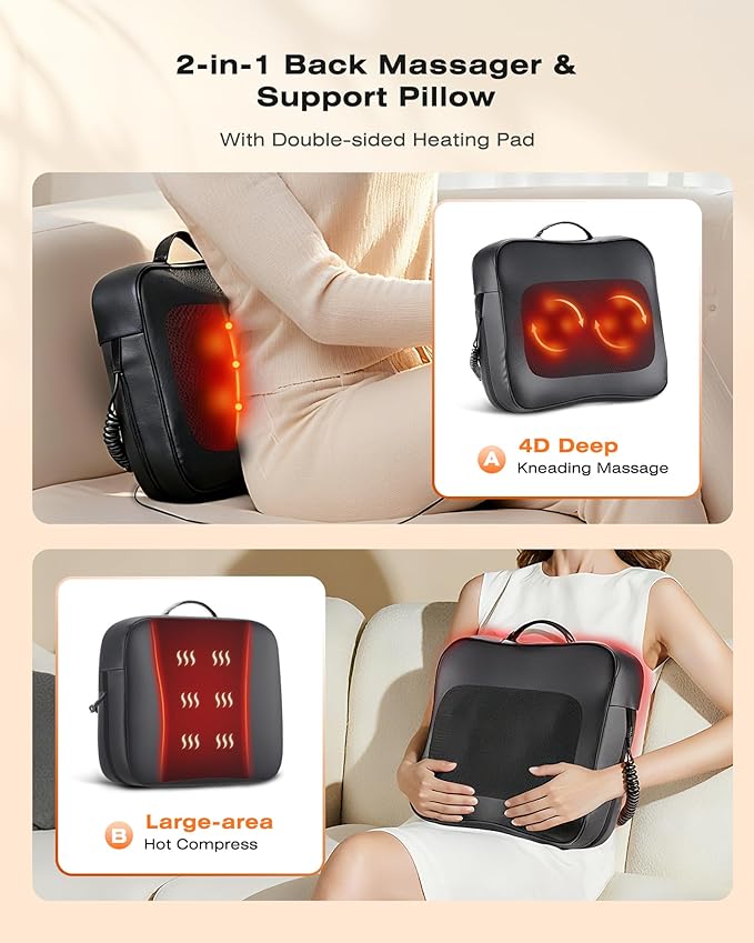 Back Massager for Pain Relief Deep Tissue with Heat - Shiatsu Kneading Back Massage for Chair, Neck Massagers Pad for Lower Back Leg Shoulder, Lumbar Support Pillow for Office Car, Gift for Men Women
