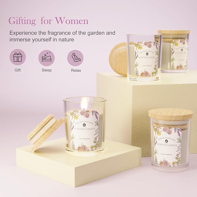 Scented Candles Set 4pcs- Rose, Lavender, Vanilla, Jasmine Fragrance, Suitable for Women, Birthday, Bath Yoga, Wedding - Bloomnest