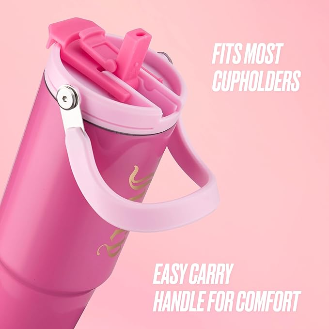 Juicy Couture Flip Fusion Hydration 40oz Stainless Steel Tumbler with Flip Handle, Hot Pink - Bloomnest