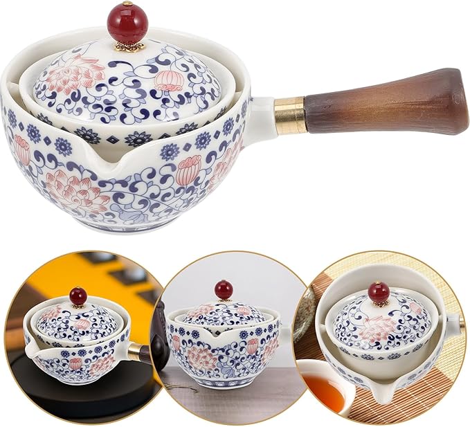 BESPORTBLE Rotatable Chinese Ceramic Teapot with Side Handle Vintage Porcelain Tea Kettle for Home Tea Ceremony with Smooth Surface - Bloomnest