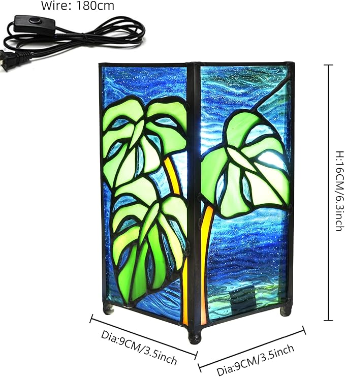 Tiffany Small Lamp Monstera Deliciosa Stained Glass Table Lamp Monstera Swiss Cheese Plant Mini Retro Accent Night Light for Home Decor Boys Girls Gifts - Bloomnest
