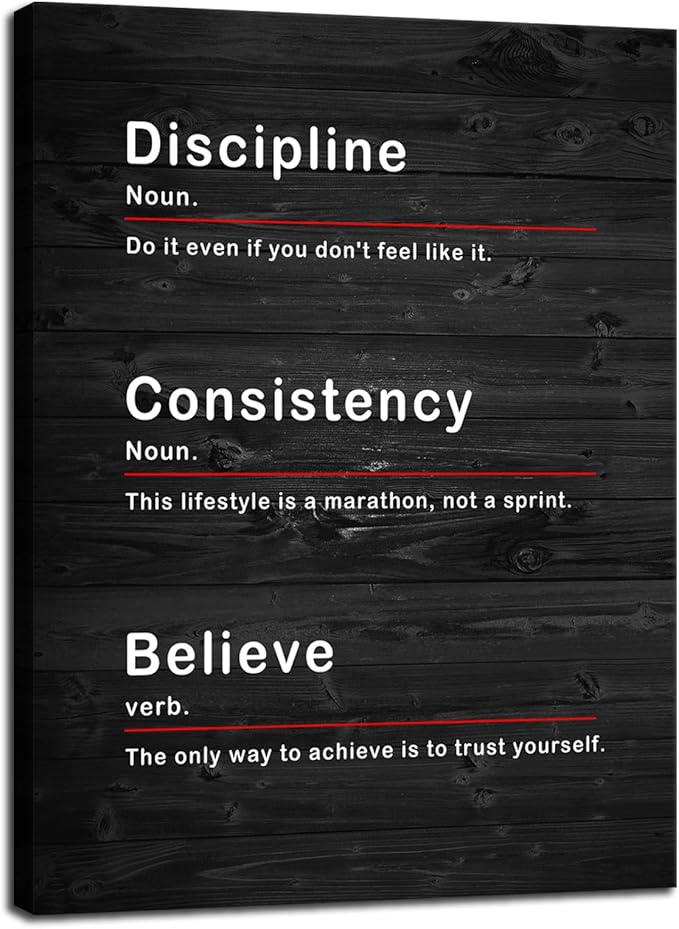 Motivational Wall Art Discipline Consistency Noun Inspirational Poster Inspiring Canvas Painting Artwork for Office Living Room Believe Verb Prints Pictures Modern Home Decor Framed[18''W x 24''H] - Bloomnest