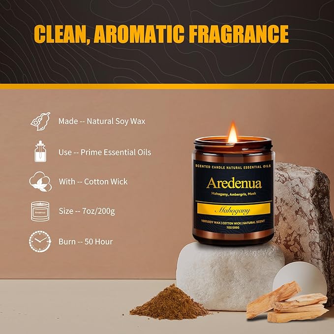 Mahogany Candle – Soy Candle with Rich Wood & Warm Aroma, Long Lasting Scented Candle for Home, Office, Lounge, Cozy Relaxation, Gift for Men & Women - Bloomnest