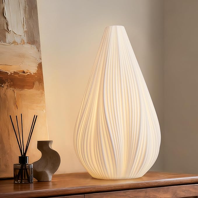 RONDURE 12.5" Modern Ceramic Table Lamp, Fully Dimmable Modern Bedside Lamps for Bedroom, Living Room and Nightstand, White Translucent Ceramic Shade, Warm Ambient Lighting, Corded, Bulb Included - Bloomnest