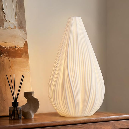 RONDURE 12.5" Modern Ceramic Table Lamp, Fully Dimmable Modern Bedside Lamps for Bedroom, Living Room and Nightstand, White Translucent Ceramic Shade, Warm Ambient Lighting, Corded, Bulb Included - Bloomnest