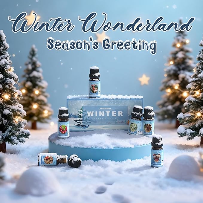 Winter Essential Oils Set, ARVIDSSON Holiday Fragrance Oil for Diffuser, Cinnamon, Christmas Wreath, Apple Cider, Gingerbread, Cranberry, Winter Mint Scented Oils for Home - Bloomnest