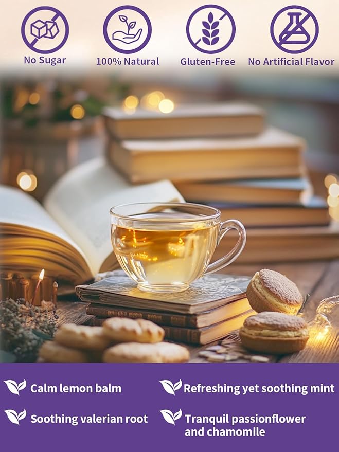 TeeLux Chamomile Passionflower Tea, Caffeine Free Tea with Lemon Balm, Spearmint, Valerian Root, Lavender, Soothing & Smooth Taste, 50 Count - Bloomnest