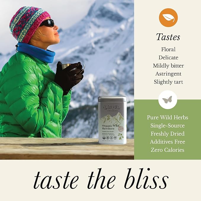 Wild Bliss Organic Hawthorn Loose Leaf and Flower Tea - Caffeine Free Heart Health Herbal Support - 1.76 Oz - 25 Servings - Bloomnest