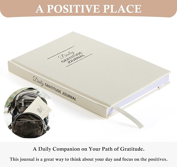 Gratitude Journal with 4 Inspirational Stickers: Undated Daily Gratitude Journal for Women and Men - More Happiness, Affirmation, and Mindfulness in A Few Minutes with Prompts & Quotes (Beige) - Bloomnest