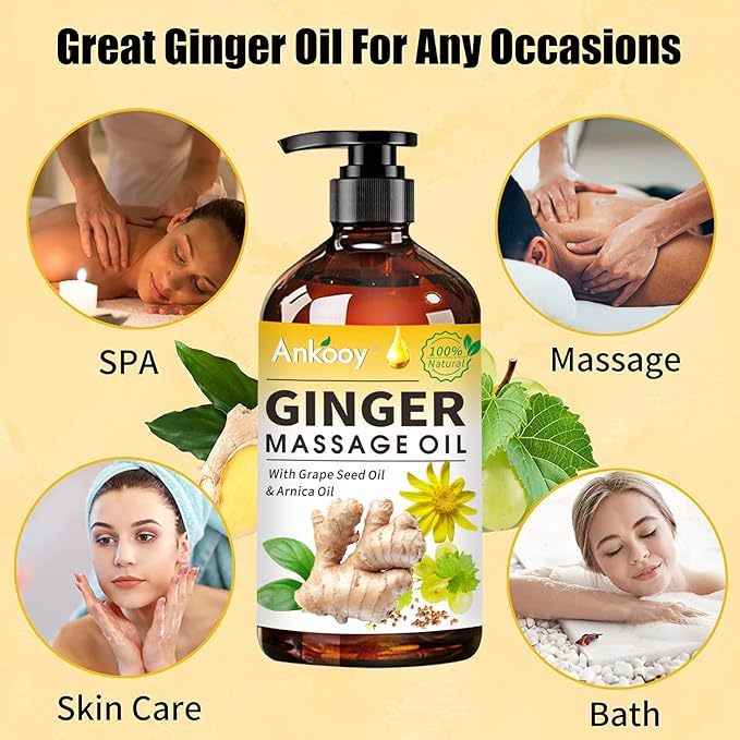 3 Pack Ginger Massage Oil with Arnica Oil,Vitamin E Oil and Grape Seed Oil,Ginger Oil for Lymphatic Drainage,100% Natural Ginger Essential Oil for Warming and Relaxing - Bloomnest
