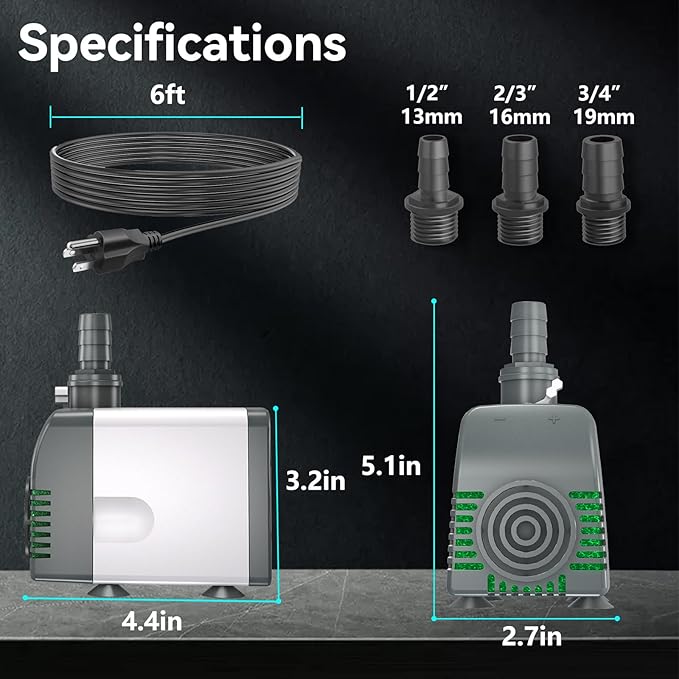 540GPH Submersible Water Pump - AUTO-SHUT-OFF 35W Pond Pumps Ultra-Quiet & Adjustable Flow Rate for Fountains, Hydroponics, Ponds, Aquariums, and More - Bloomnest