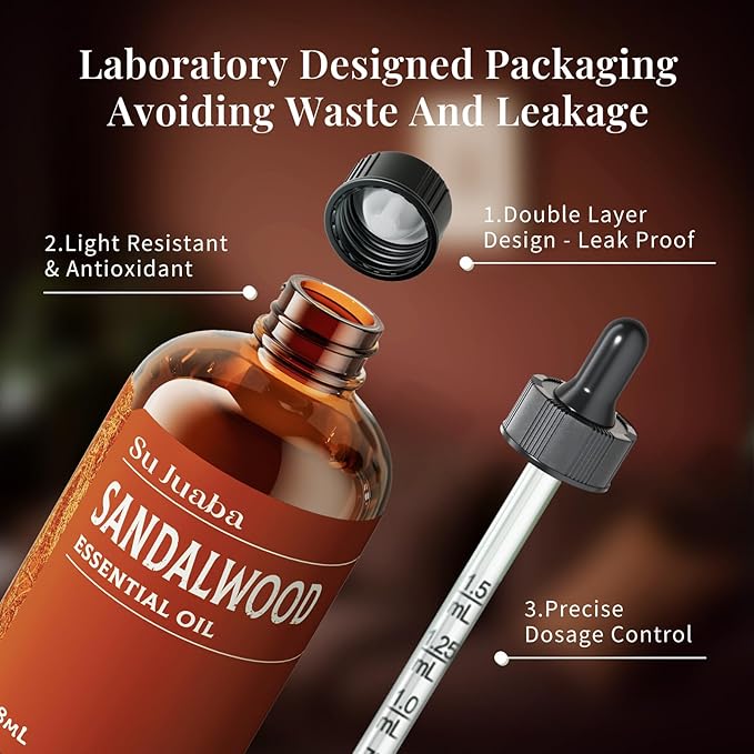 SU JUABA Sandalwood Oil 4 Fl Oz, 100% Natural Aromatherapy Oil for Diffuser,Skincare, Hair Care, DIY Fragrance, and Relaxation - 118ML Bloomnest