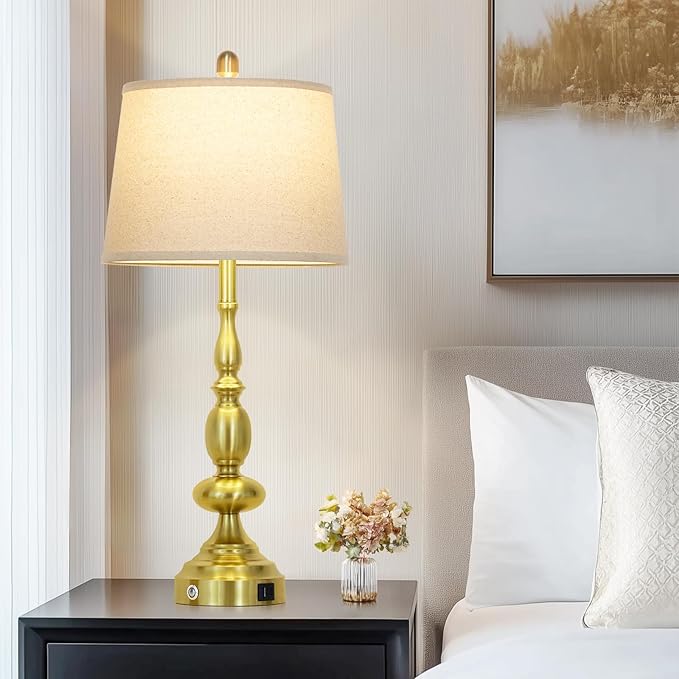 29" Modern Gold Table Lamps Set of 2, Industrial Touch Control 3-Way Dimmable Bedside Lamp with USB C+A Ports, Metal Farmhouse Nightstand Lamps for Living Room Bedroom End Tables(2 LED Bulbs Included) - Bloomnest