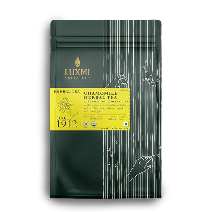 Luxmi Estates Chamomile Herbal Tea, 50 Tea Bags, Herbal Tea, Caffeine-Free, Single Ingredient Pure Chamomile, 50 Cups - Bloomnest