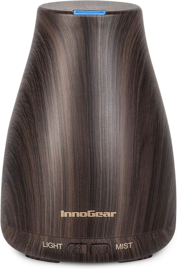 InnoGear Essential Oil Diffuser, Ultrasonic Diffusers for Home Aromatherapy Humidifier for Bedroom Room 7 Colors LED 2 Mist Mode Auto Off, Brown - Bloomnest