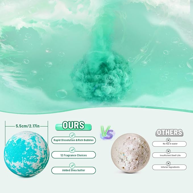 Leafgift Bath Bombs Gift Set, 12pcs Handmade Bath Fizzies with Natural Sea Salt Cocoa & Shea Butter, Perfect for Bubble Bath Spa, Moisturizing Dry Skin, Stress Relief, Best Gift for Women, Men - Bloomnest