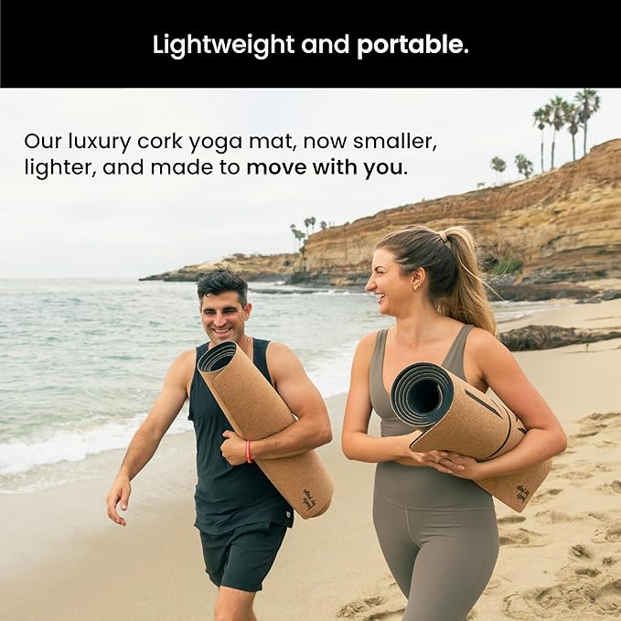 Luxury Cork Yoga Mat - Non Slip, Extra Thick Grip. Thicker, Longer, and Wider for More Comfort and Support. Tough Enough For Hot Yoga. Natural, Non Toxic, and Eco Friendly. Optional Alignment Lines. - Bloomnest