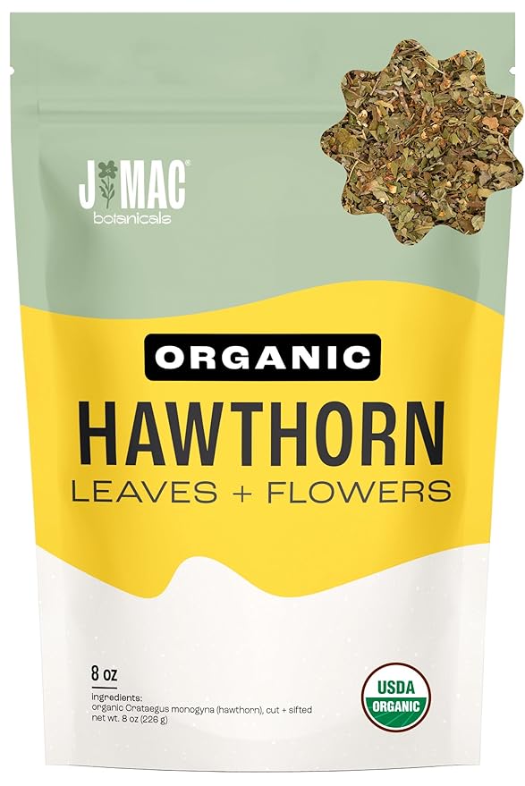 J MAC BOTANICALS Organic Hawthorn Leaves and Flower (8 oz) Dried Hawthorne leaf tea - Bloomnest