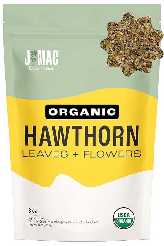J MAC BOTANICALS Organic Hawthorn Leaves and Flower (8 oz) Dried Hawthorne leaf tea - Bloomnest