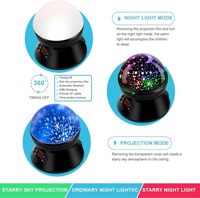 Star Projector Night Lights for Kids with Timer, Toys for 2-5-14 Year Old Boys Room Lights for Kids Glow in The Dark Stars Moon for Child Sleep Peacefully, Birthday Gifts for Boys-Black - Bloomnest