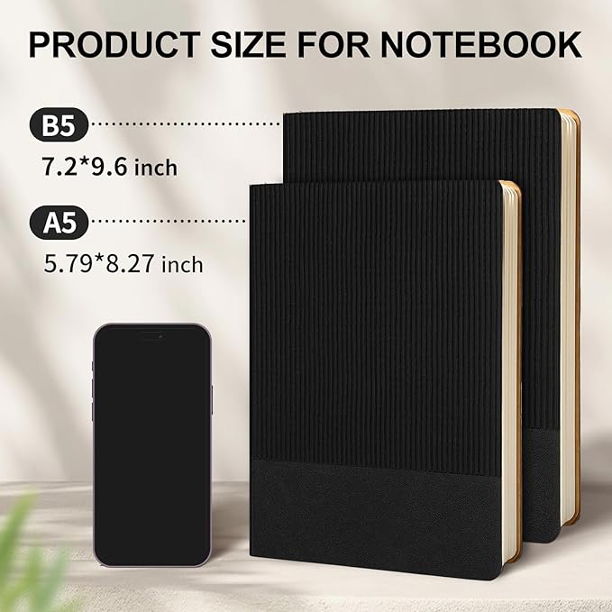 Lined Journal Notebook for Work College Ruled Note Book 5.79"x8.27" A5 PU Leather Daily Journaling 216 Pages for Women Men Writing Home School Supplies Business (Black) - Bloomnest