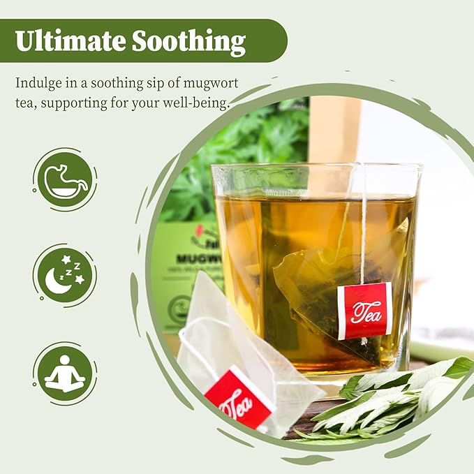 FullChea - Mugwort Tea Bag 40 Teabags, 1.5g/bag - 100% Pure Mugwort leaves Herbal Tea - Rich In Antioxidants - Bloomnest