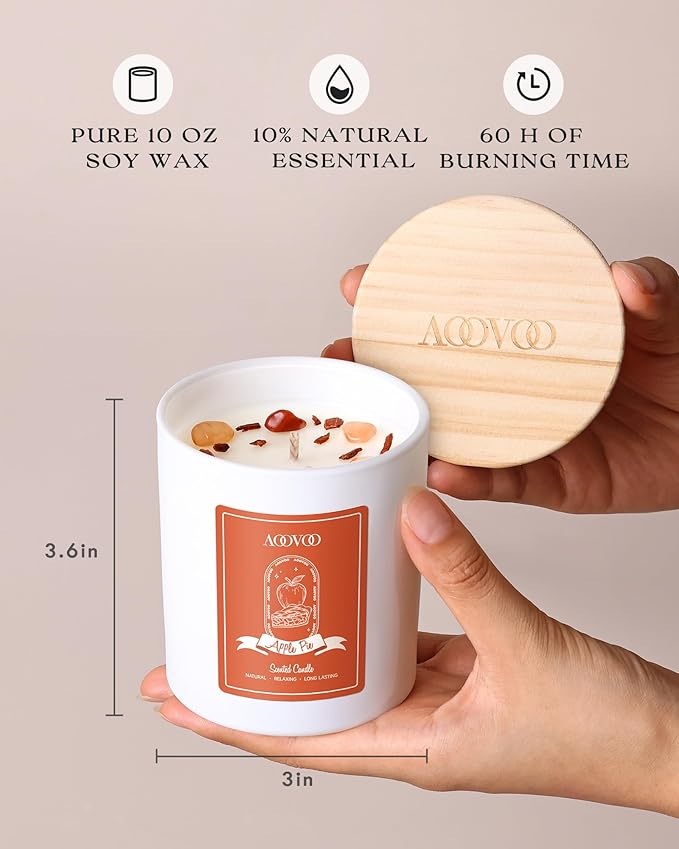AOOVOO Apple Pie Scented Candles for Women - Aromatherapy Candle with Crystals Inside, 10oz Soy Candles for Home Scented, Birthday Gifts Christmas Candle for Women Mom - Bloomnest