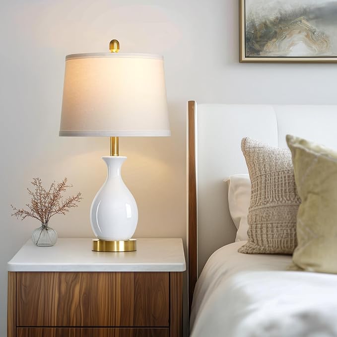 24" Bedside Table Lamp for Bedroom, Modern Classic Ceramic Lamp for Living Room, Small White Table Lamps for Nightstand & End Table (1 Pack) - Bloomnest
