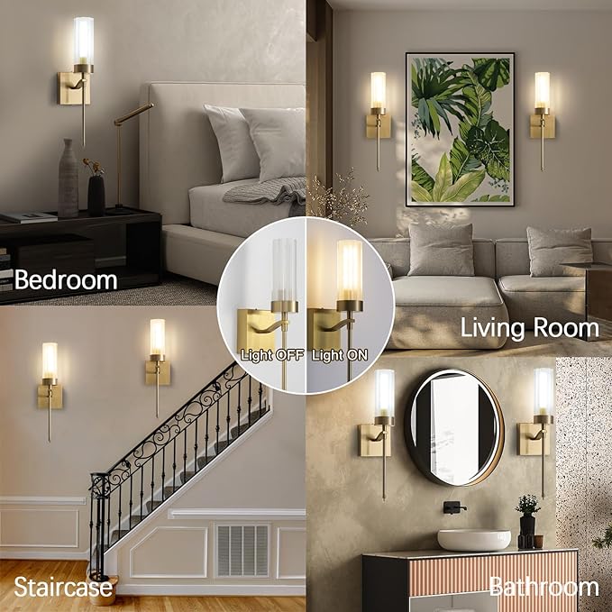 Battery Operated Wall Sconces Set of Two with Remote, Gold Rechargeable Wireless Wall Lights, Sconces Wall Decor Set of 2 Dimmable 2700K Battery Powered Sconce for Bathroom Living Room Hallway - Bloomnest