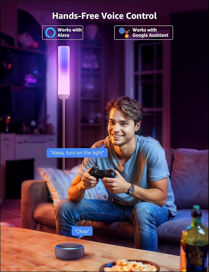 Lepro O1 AI Floor Lamps, 2300LM Smart Standing Lamp Works with Alexa, Modern Floor Lights with Music Sync, Personalized AI Lighting Designer,RGB Lamps for Living Room,Bedroom, APP Control, 2.4GHz Only - Bloomnest