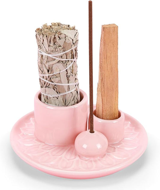 Palo Santo Sticks Holder, Multi-Purpose Handmade Ceramic Incense Burner for Palo Santo Incense Sticks, Sage Holder for Burning, Ash Catcher Tray for Meditation Yoga Room (Pink) ToolSentryX