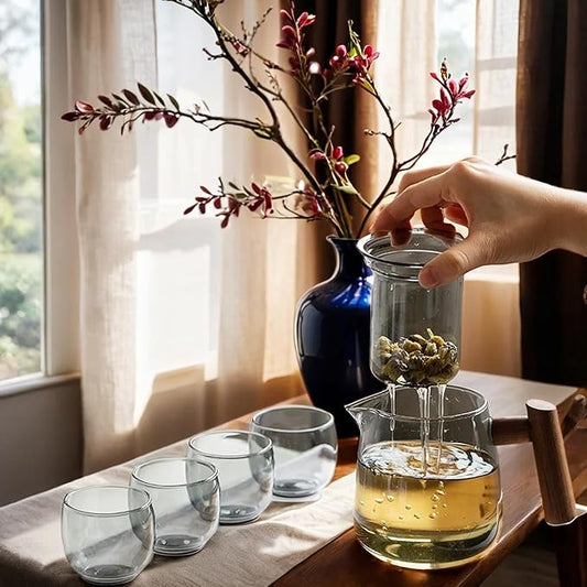 Tea Set with Teapot Traditional Travel Japanese/Chinese Gongfu Glass Tea Cut Sets of 4 for Adults,Women Gift,Tea Parties (Glass, Black)