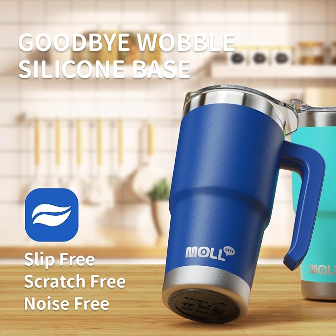 16 oz Tumbler with Handle Reusable Stainless Steel Vacuum Insulated Tumbler Cups with Lid and Straw Travel Mug for Women(Navy) - Bloomnest