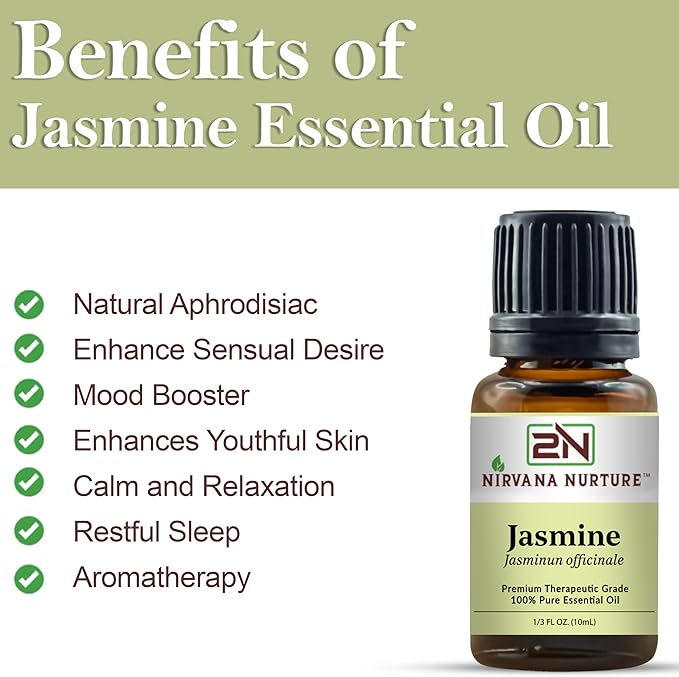 Jasmine Essential Oil, 100% Pure Undiluted, Aromatherapy Oil for Diffuser, Hair & Skin Care NirvanaNurture