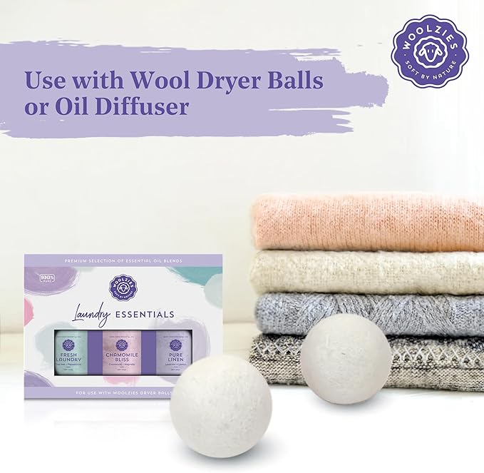 Laundry Essentials Essential Oil Set: Use with Wool Dryer Balls or Oil Diffuser Elevate Your Laundry with All-Natural Aromatherapy Scents | Fresh Laundry, Chamomile Bliss, Pure Linen 10 ML - Bloomnest