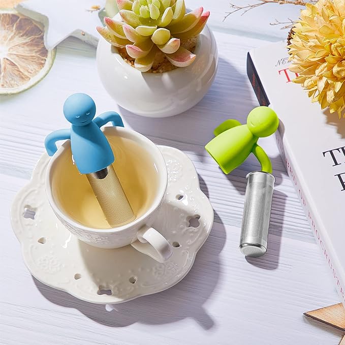 2 Pieces Tea Infuser for Loose Tea Cute Fine Mesh Tea Strainer Stainless Steel Tea Filter Ball Tea Diffuser Steeper for Teacups Teapots (Blue, Green)