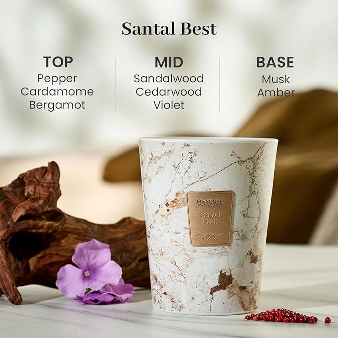 M&SENSE Santal Scented Candles for Home, 3-Wick Highly Scented Jar Candles, Extra Large Candle 35 Oz 150 Hours Long Lasting Burning, Relaxing Aromatherapy Candle for Stress Relief, Meditation - Bloomnest