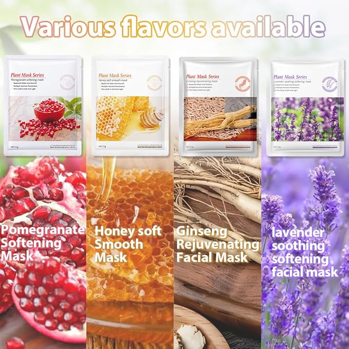 12 Pack Various Plants Face Sheet Mask Skincare,Hydrating Face Mask For Sensitive Skin,Moisturize,Soothing,Nourish for All Skin Types,Natural Spa Party Facial Mask Skincare Set for Women Men - Bloomnest
