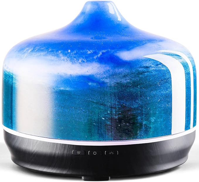 Porseme 500ml Glass Essential Oil Diffuser Aromatherapy Ultrasonic Cool Mist Humidifier 15-21 Running Hours Waterless Auto-Off Air Diffusers for Sleeping Yoga Office Working Spa and Rest (Dreamy Blue) - Bloomnest