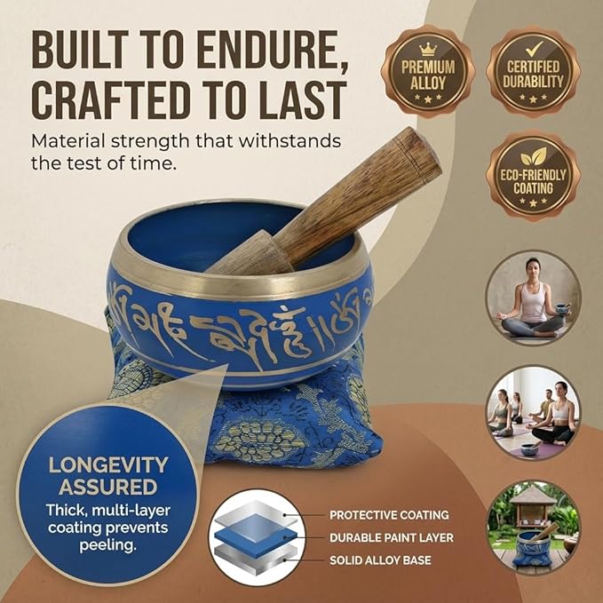 4 Inches Hand Painted Metal Tibetan Buddhist Singing Bowl Musical Instrument for Meditation with Stick and Cushion - Bloomnest