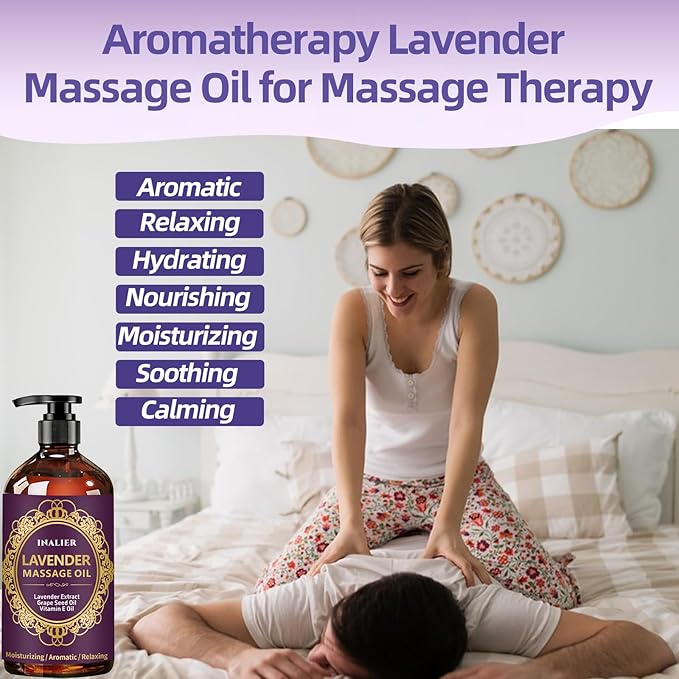 Massage Oil for Massage Therapy,﻿Lavender Oil with Massage Roller Ball & Thumb Saver Massager,SPA Relaxing Massage Oi for Soothing,Massage Kit Spa Gifts for Him Her,Gifts for Men Women - Bloomnest