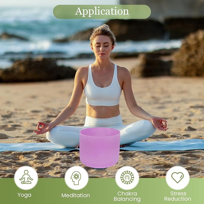 432HZ 8 Inchs B Note Purple Frosted Crystal Singing Bowl for Meditation Healing Yoga Chakra Quartz Crystal Sound Bowls with Heavy Duty Carry Case and Rubber Mallet,Suede Striker,O-ring - Bloomnest